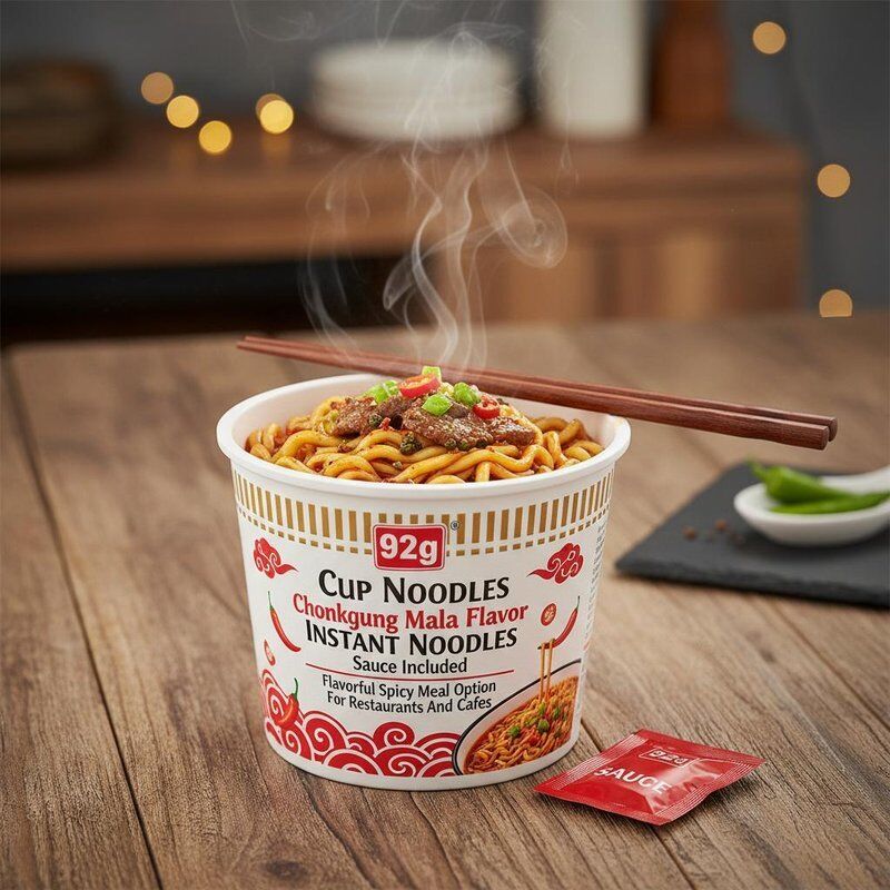 92g12 Cup Noodles Chongqing Mala Aroması Anlık Noodles Sos İçerildi Tadlı baharatlı yemek seçeneği Restoranlar ve Kafeler için
